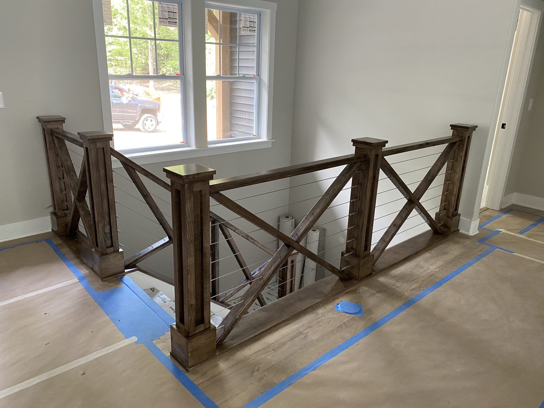 Stair rail and post detail during installation